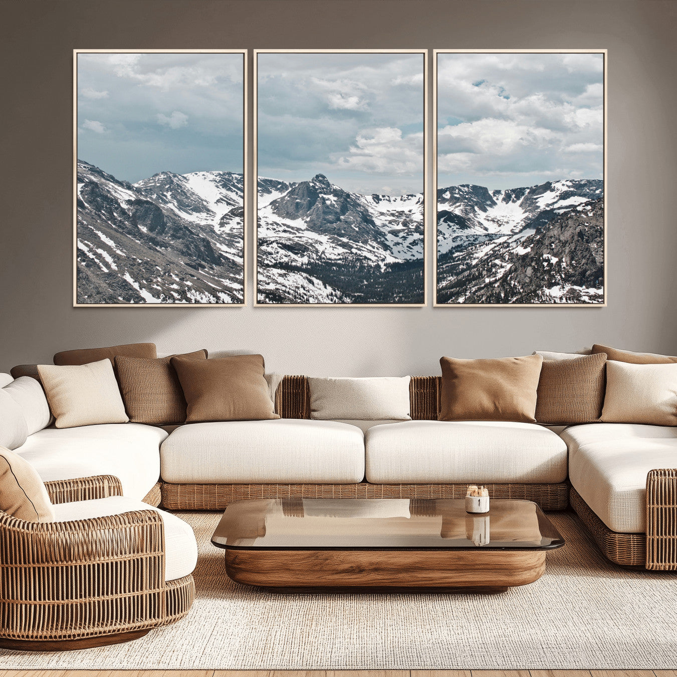 94074619-MGV-CV-36X24-Snowy Peaks Wall Art Canvas Print – Alpine Wilderness Mountain Escape Winter Serenity Artwork for Home, Office