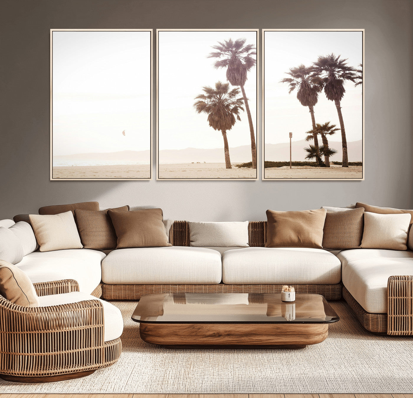 -Coastal Light Wall Art Canvas Print – Relaxing Shoreline Minimalist Ocean Tropical Serenity Artwork for Home, Office