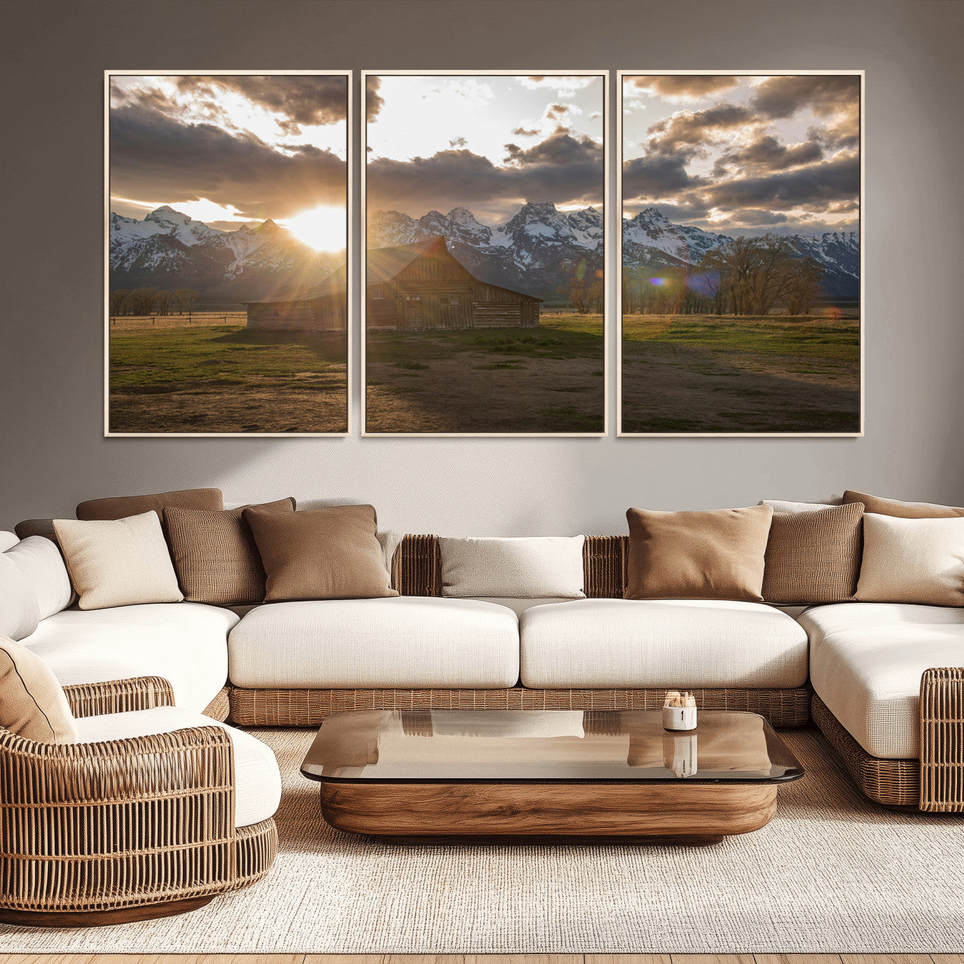 -Snowy Peaks Wall Art Canvas Print – Rustic Mountain Landscape Nature Escape Winter Forest Artwork for Home, Office