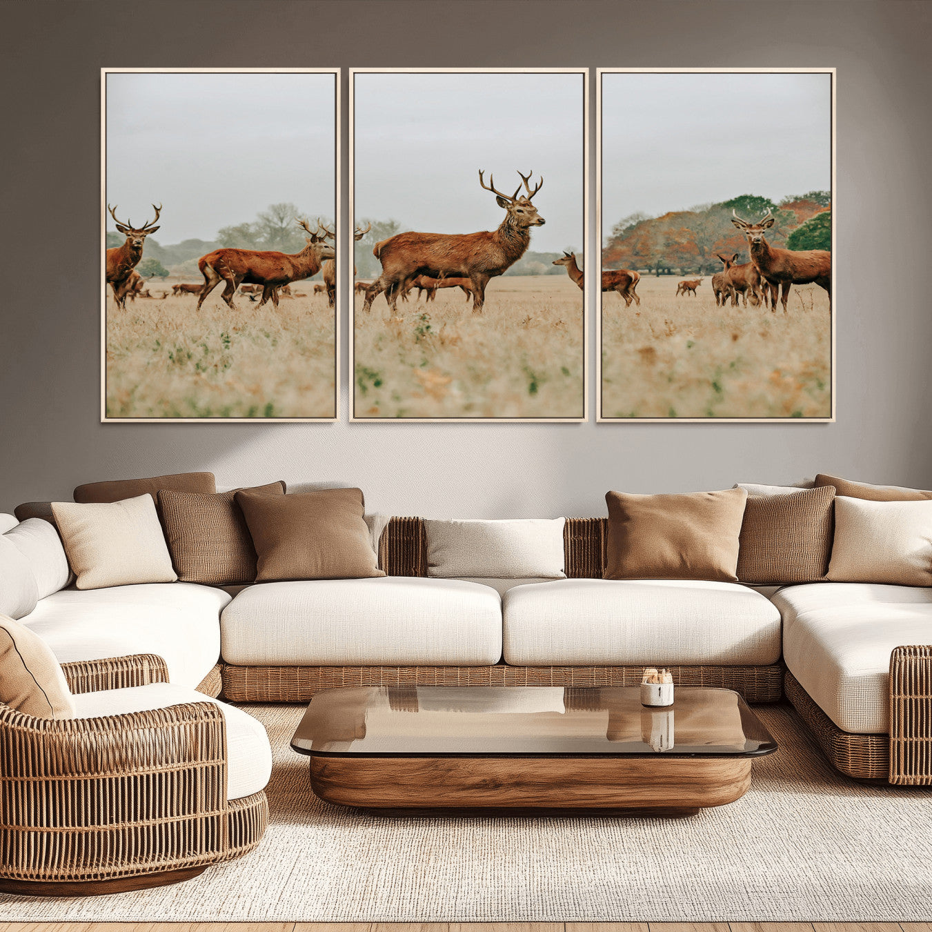 -Rustic Deer Wall Art Canvas Print – Autumn Forest Woodland Wildlife Scenic Nature Artwork for Home, Cabin