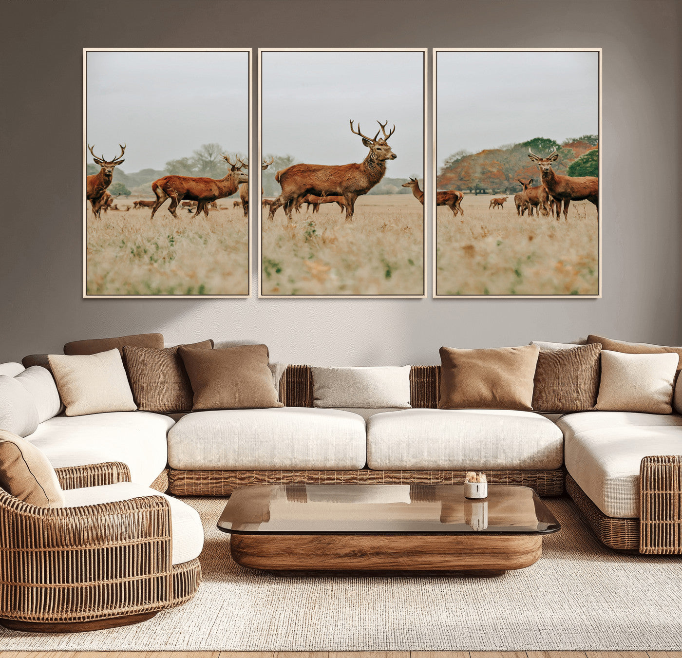 -Rustic Deer Wall Art Canvas Print – Autumn Forest Woodland Wildlife Scenic Nature Artwork for Home, Cabin