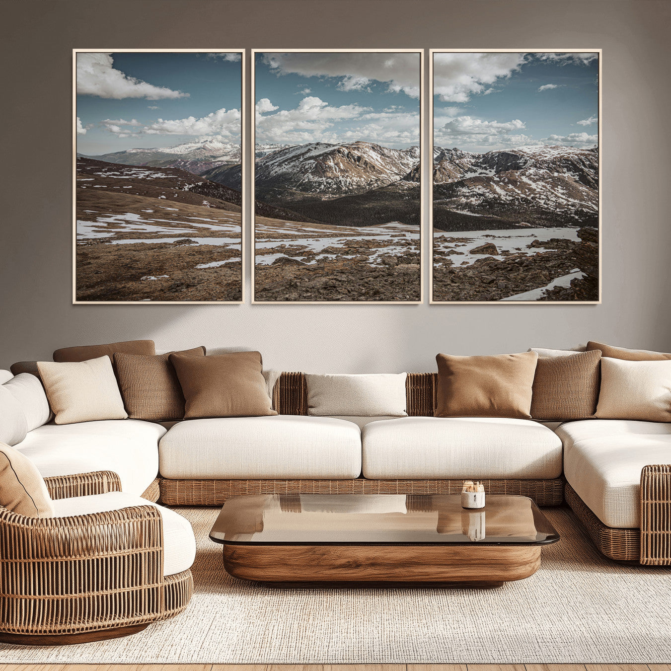 -Mountain Landscape Wall Art Canvas Print – Framed Snowy Peaks Rugged Highlands Nature Scene Artwork for Home Office