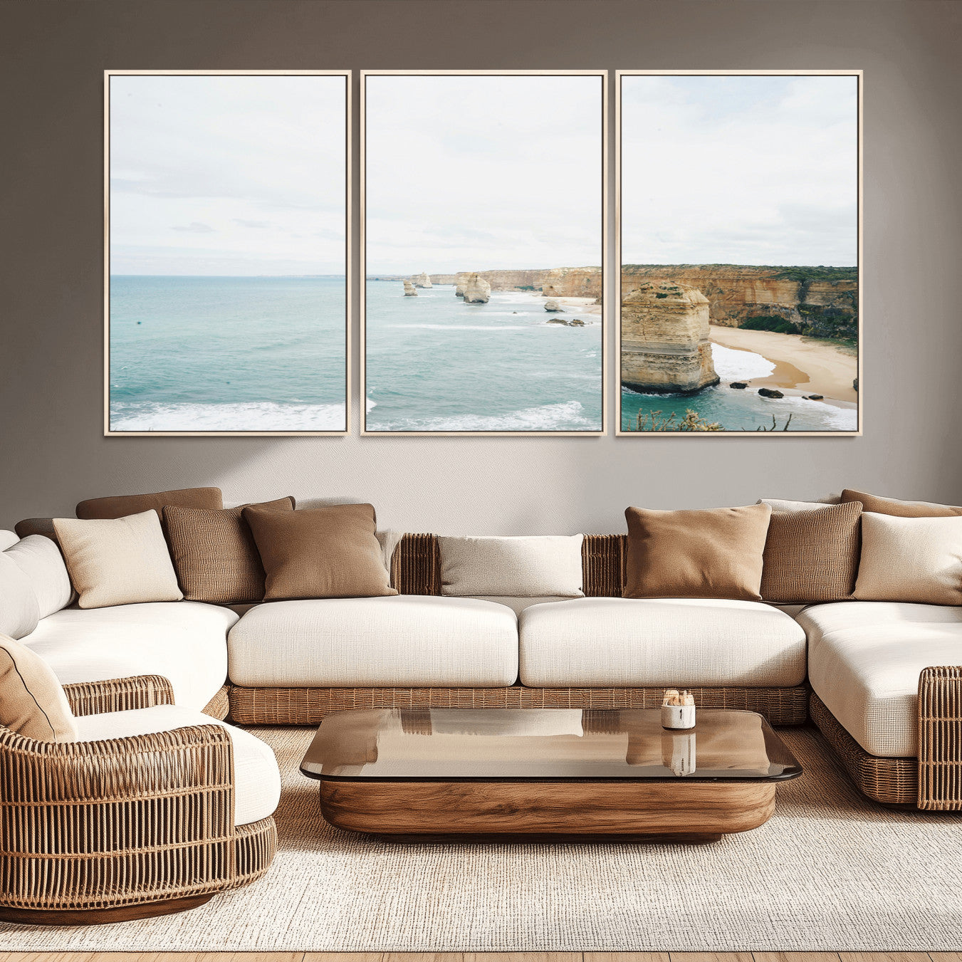 70095633-MGV-CV-36X24-Twelve Apostles Wall Art Canvas Print – Framed Coastal Cliffs Rugged Rock Formations Artwork for Home Office