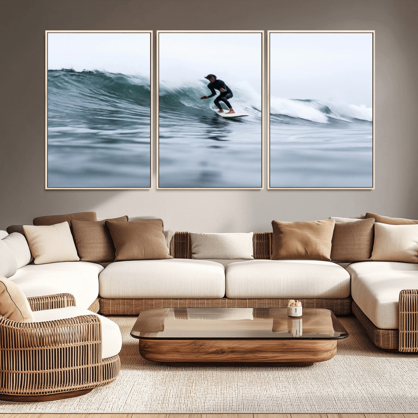 11693607-MGV-CV-36X24-Surfer on Wave Wall Art Canvas Print – Framed Ocean Adventure Motion Blur Water Coastal Action Artwork for Home, Office