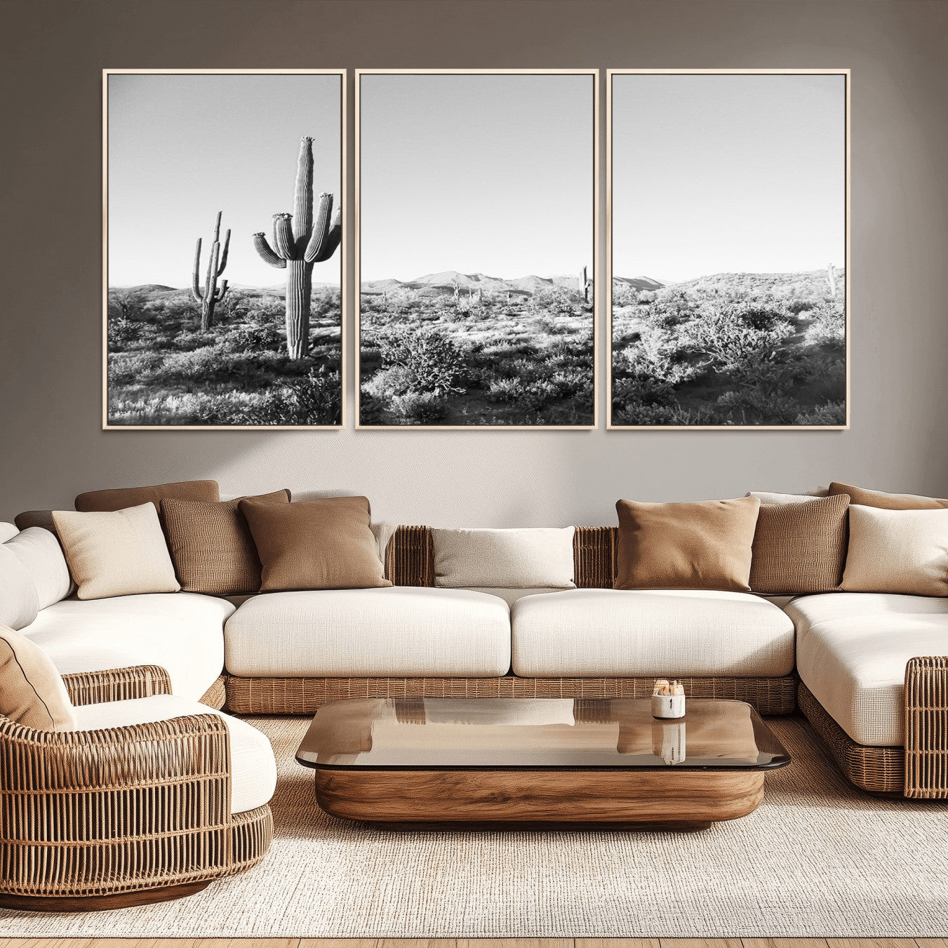 85205054-MGV-CV-36X24-Saguaro Cactus Wall Art Canvas Print – Framed Monochrome Landscape Scenic Arizona Minimalist Western Artwork for Home, Office