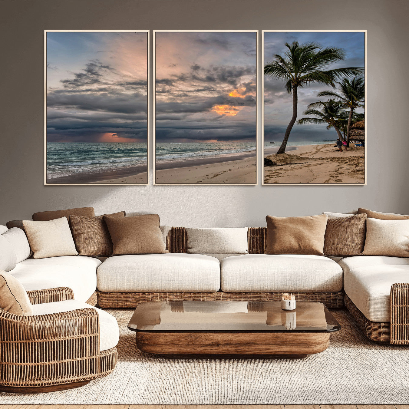 62574547-MGV-CV-36X24-Tropical Storm Wall Art Canvas Print – Framed Moody Beach Dramatic Sky Tropical Coastal Landscape Artwork for Home, Office