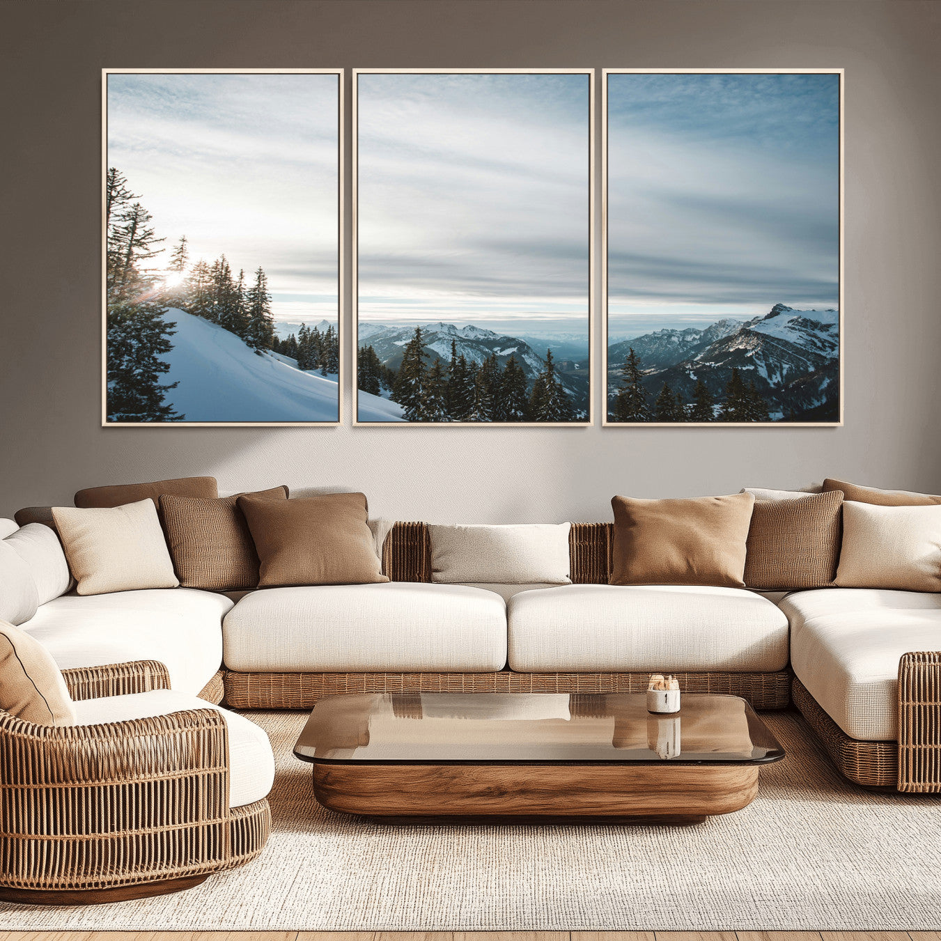 55564749-MGV-CV-36X24-Snowy Mountains Wall Art Canvas Print – Framed Alpine Landscape Frosty Peaks Nordic Minimalist Nature Artwork for Home, Office