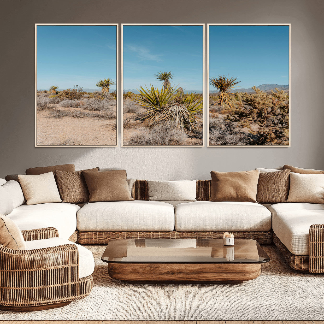 35156165-MGV-CV-36X24-Joshua Tree Wall Art Canvas Print – Framed Desert Landscape Warm Earth Tones Southwestern Minimalist Artwork for Home, Office