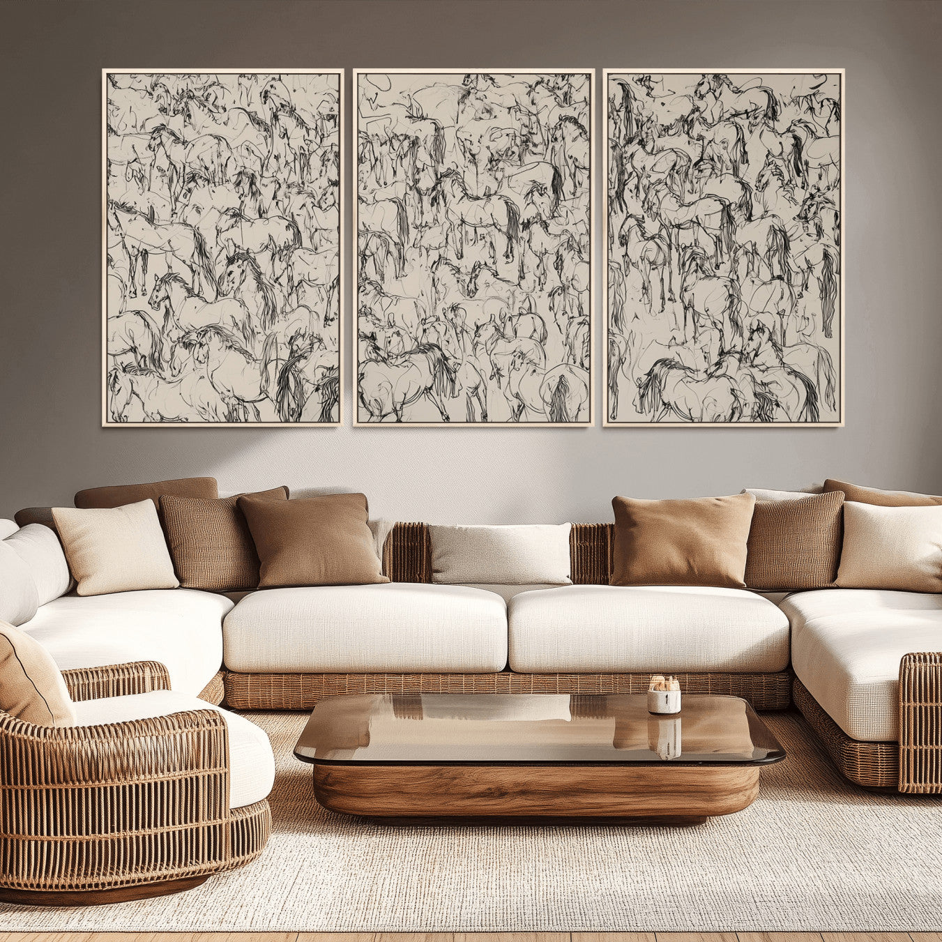 12358908-MGV-CV-36X24-Wild Horse Stampede Wall Art Canvas Print – Monochrome Running Horses Dynamic Motion Elegant Artwork for Home, Office