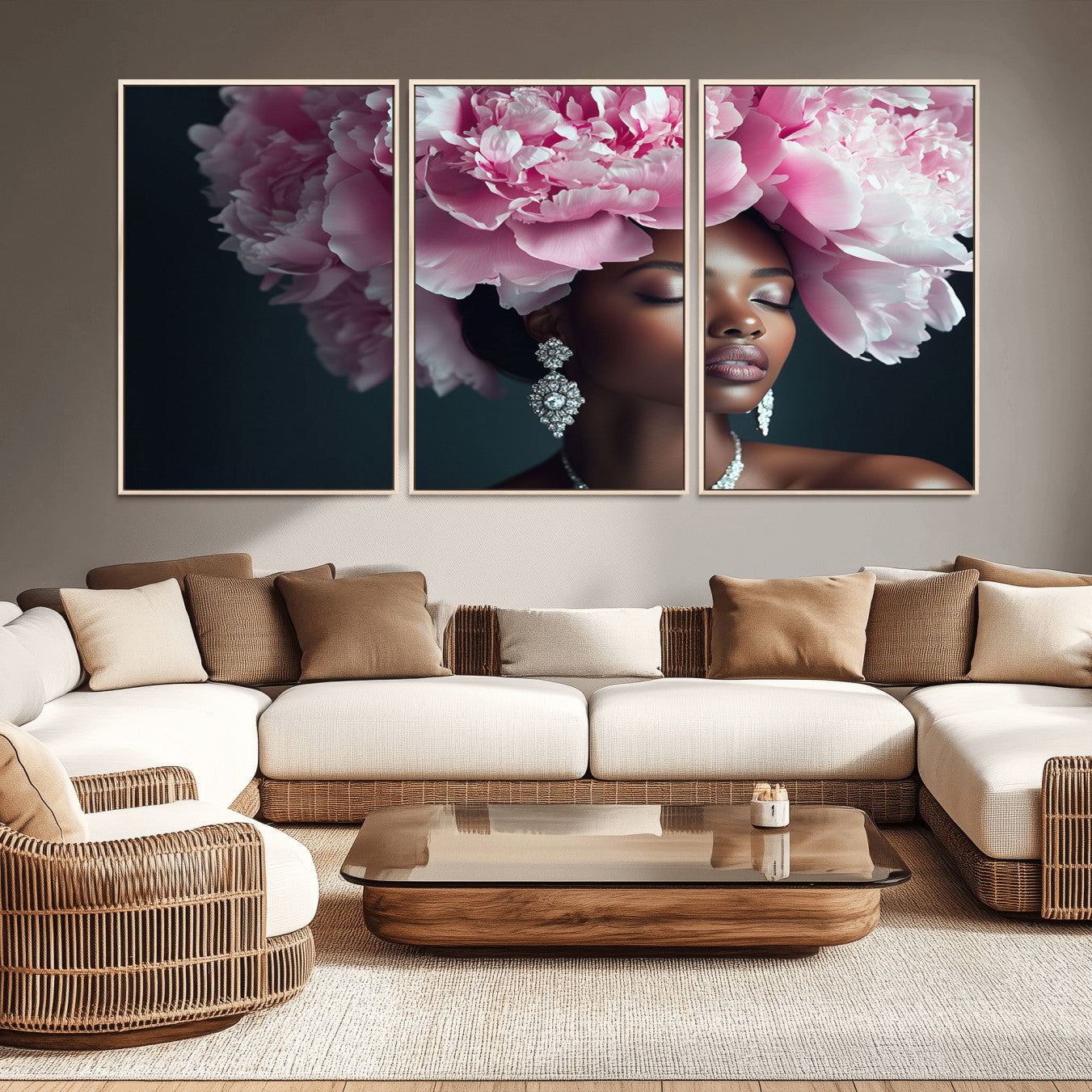 -Black Beauty Petal Crown Wall Art Canvas Print – Floral Petal Headpiece Elegant Design, Petal Inspired Artwork for Home, Office
