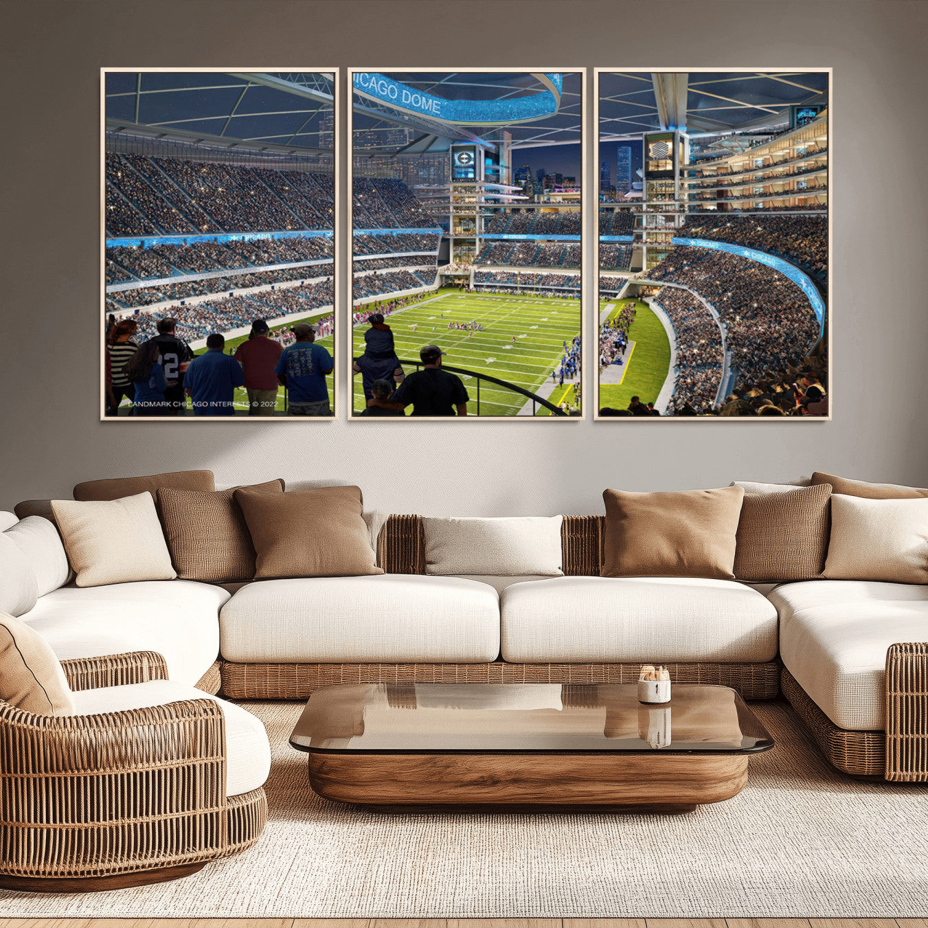 -Chicago Dome Stadium Wall Art Canvas Print – Framed Modern Football Arena City Skyline Artwork for Home, Office