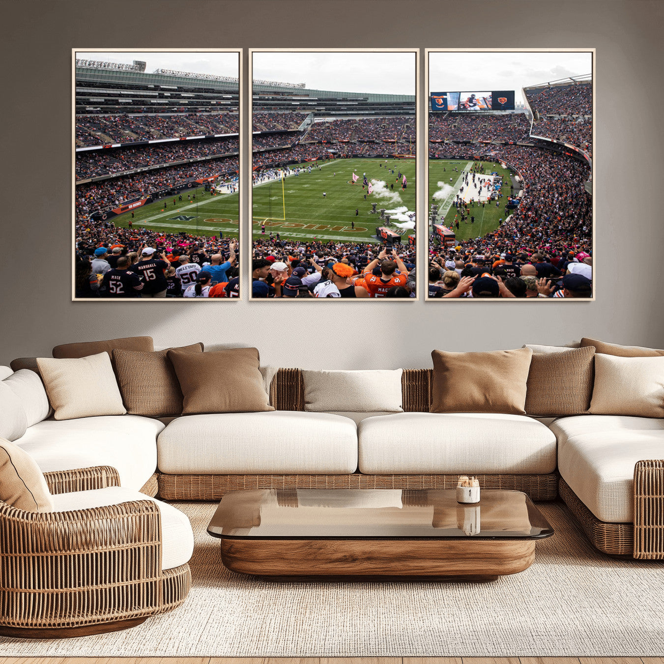 -Chicago Bears Soldier Field Wall Art Canvas Print – Framed NFL Football Stadium Action Crowd Scene for home, office