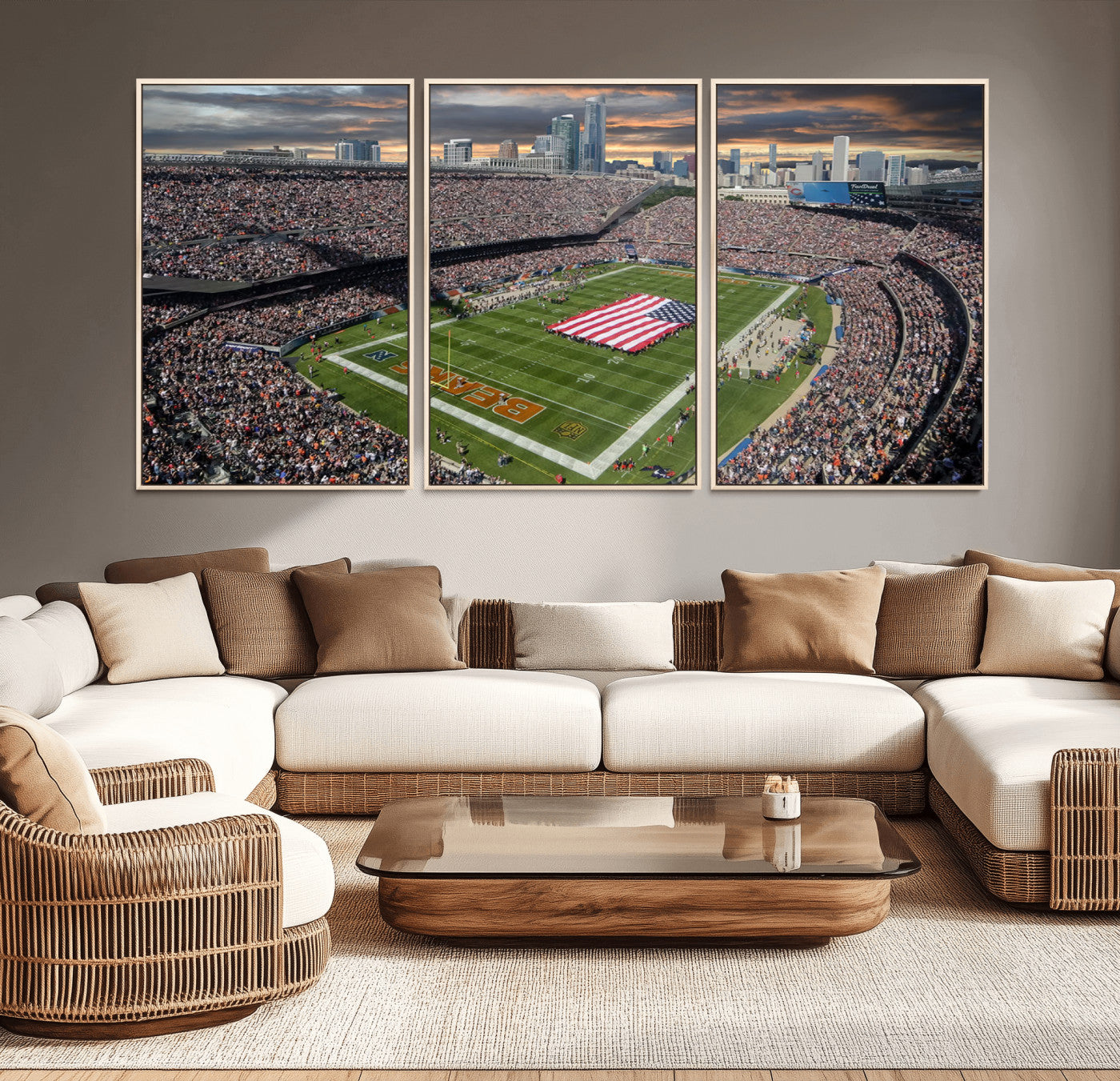 98106777-MGV-CV-36X24-Chicago Bears Soldiers Field Wall Art Canvas Print – Framed Football Stadium Artwork for Home, Office, Living Room