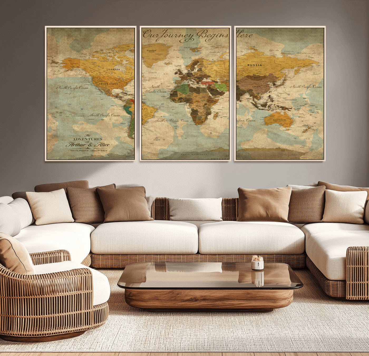 40572820-MGV-CV-36X24-Personalized World Map Canvas – Custom Framed Push Pin Travel Map Wall Art, Vintage Style Gift for Couples