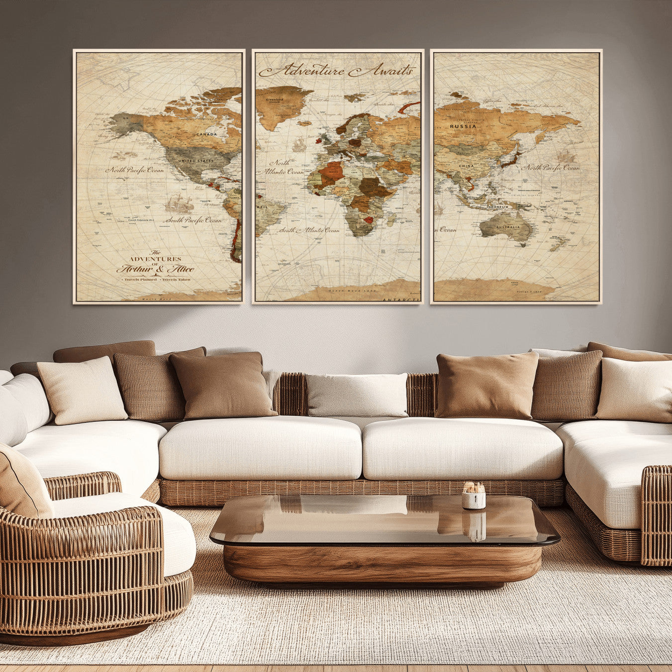 Rehber01-MGV-CV-36X24-Customizable Framed World Map Canvas Print – Personalized Push Pin Travel Map Gift for Couples Explorers for Home, Office