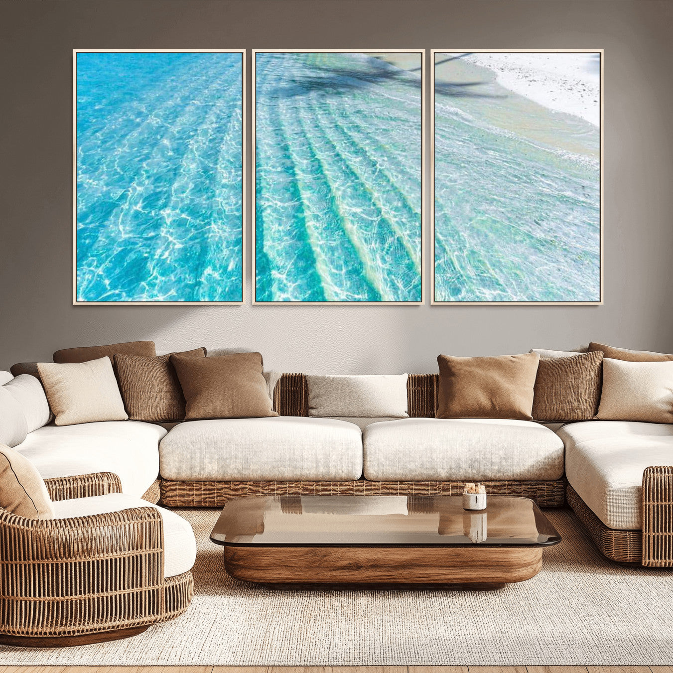 46233906-MGV-CV-36X24 - Serene Clear Blue Ocean Water Canvas Wall Art – Soft White Sand Shore Coastal Print for Home Decor, Relaxation, and Tranquil Vibes