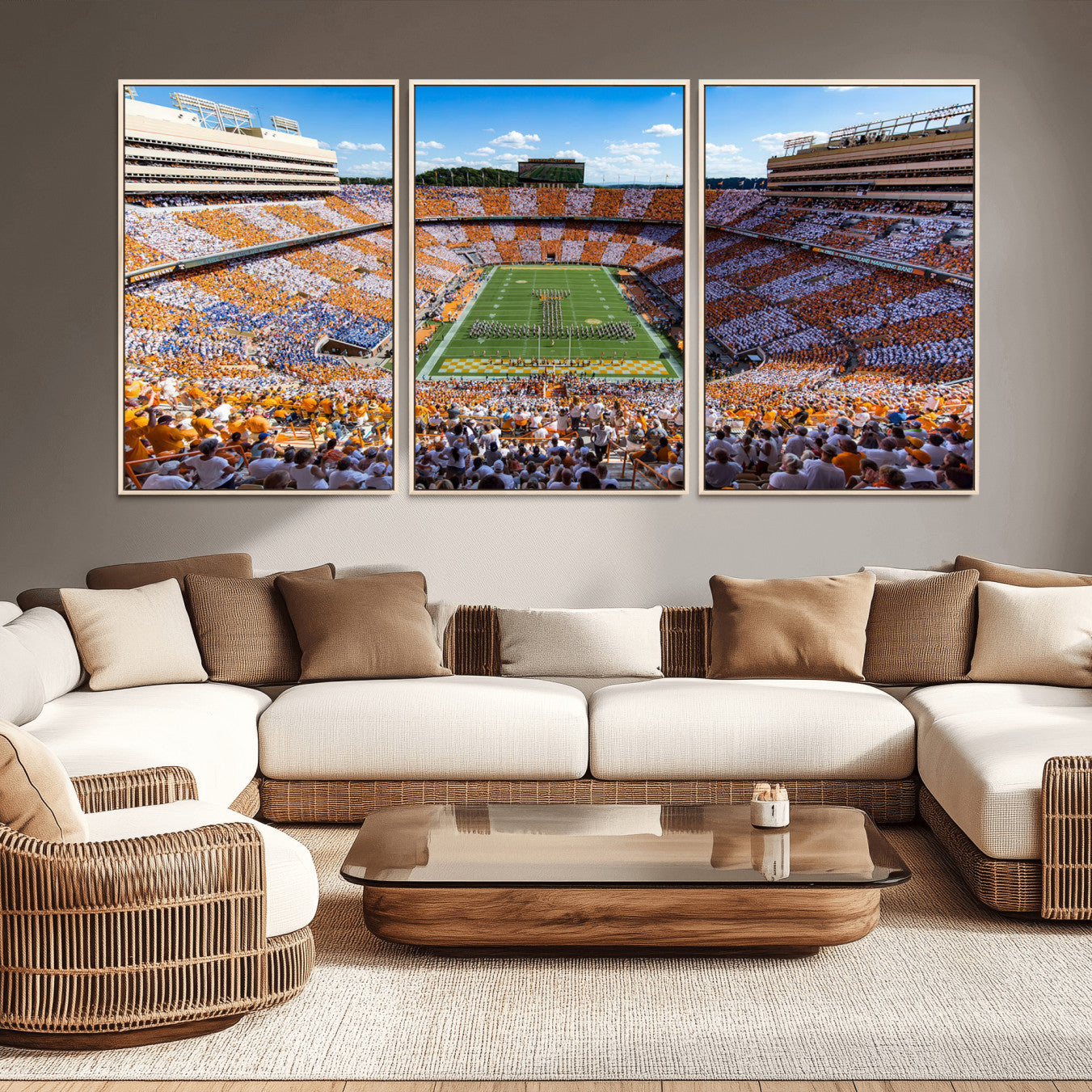 77097951-MGV-CV-36X24 - Tennessee Neyland Stadium Wall Art – Checkerboard Game Day Panoramic Canvas Print, College Football Decor for Home, Office, or Man Cave