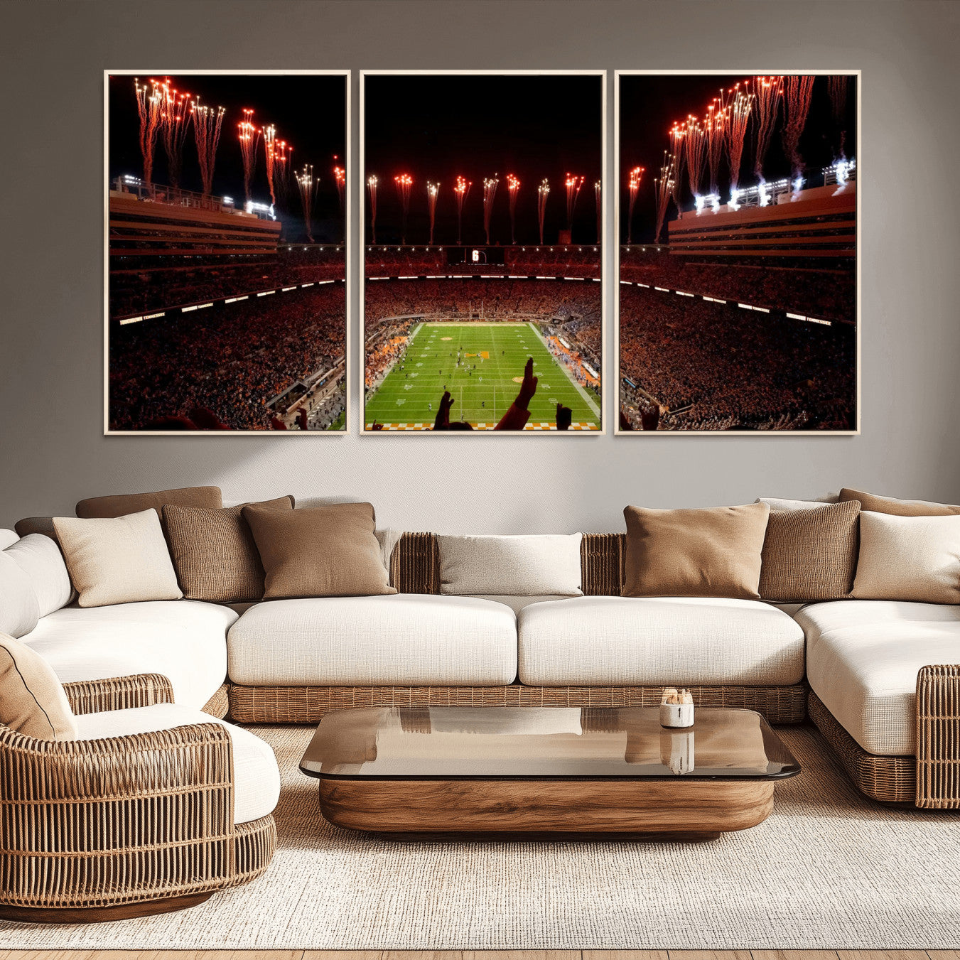 73358115-MGV-FC-60X30-3P - Tennessee Neyland Stadium Wall Art, Sports Arena Canvas Print, Panoramic Stadium Canvas Artwork for Home, Office