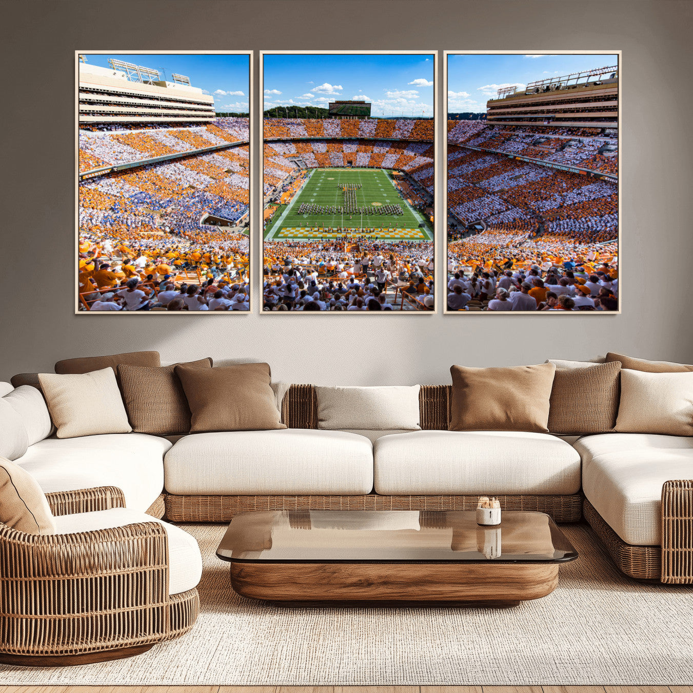 64238859-MGV-CV-48X32-3P-Tennessee Neyland Stadium Wall Art Print, Sports Arena Canvas Wall Art, Panoramic Stadium Canvas Print, Modern Athletic Field Art Printing