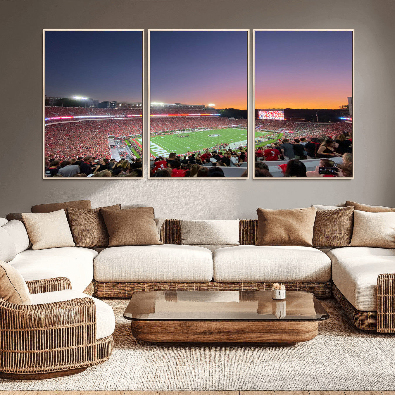 25139565-MGV-CV-48X32-3P-Dooley Stadium Wall Art Print, Sports Arena Canvas Wall Art, Dooley Field at Sanford Stadium Canvas Print, Modern Athletic Field Art Printing