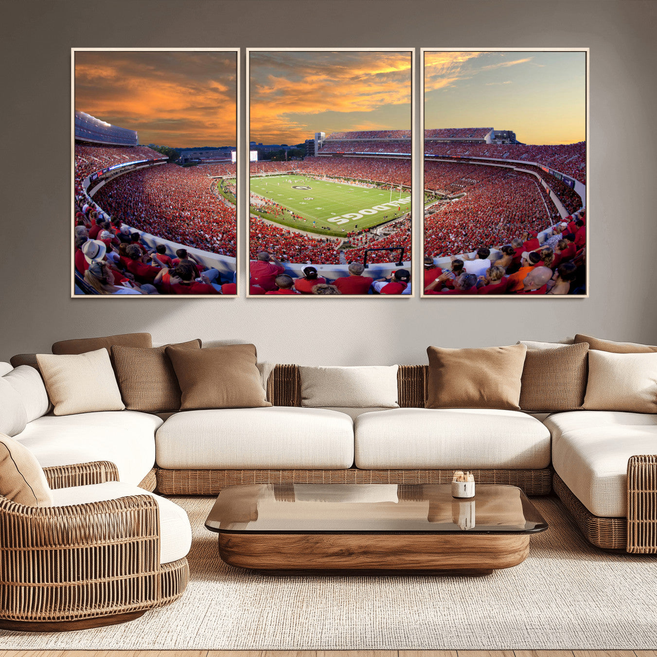 73680988-MGV-CV-48X32-3P-Dooley Stadium Wall Art Print, Sports Arena Canvas Wall Art, Dooley Field at Sanford Stadium Canvas Print, Modern Athletic Field Art Printing
