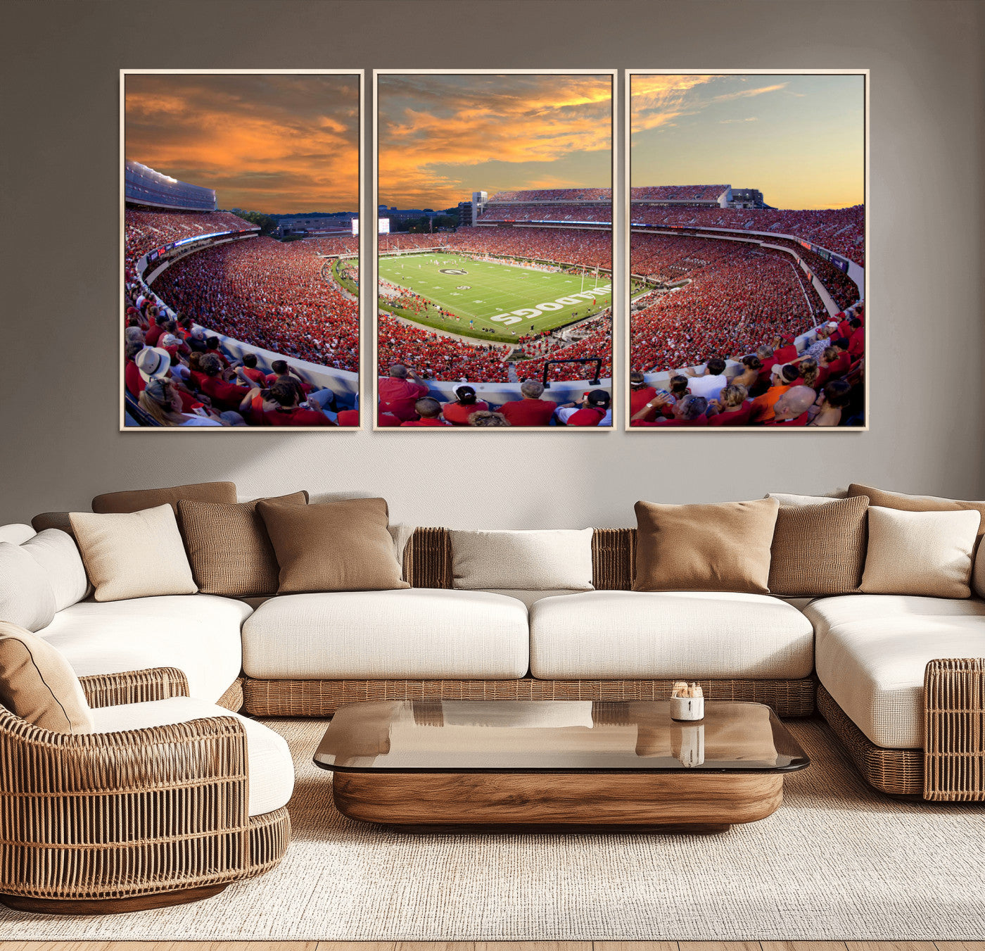 73680988-MGV-CV-48X32-3P-Dooley Stadium Wall Art Print, Sports Arena Canvas Wall Art, Dooley Field at Sanford Stadium Canvas Print, Modern Athletic Field Art Printing
