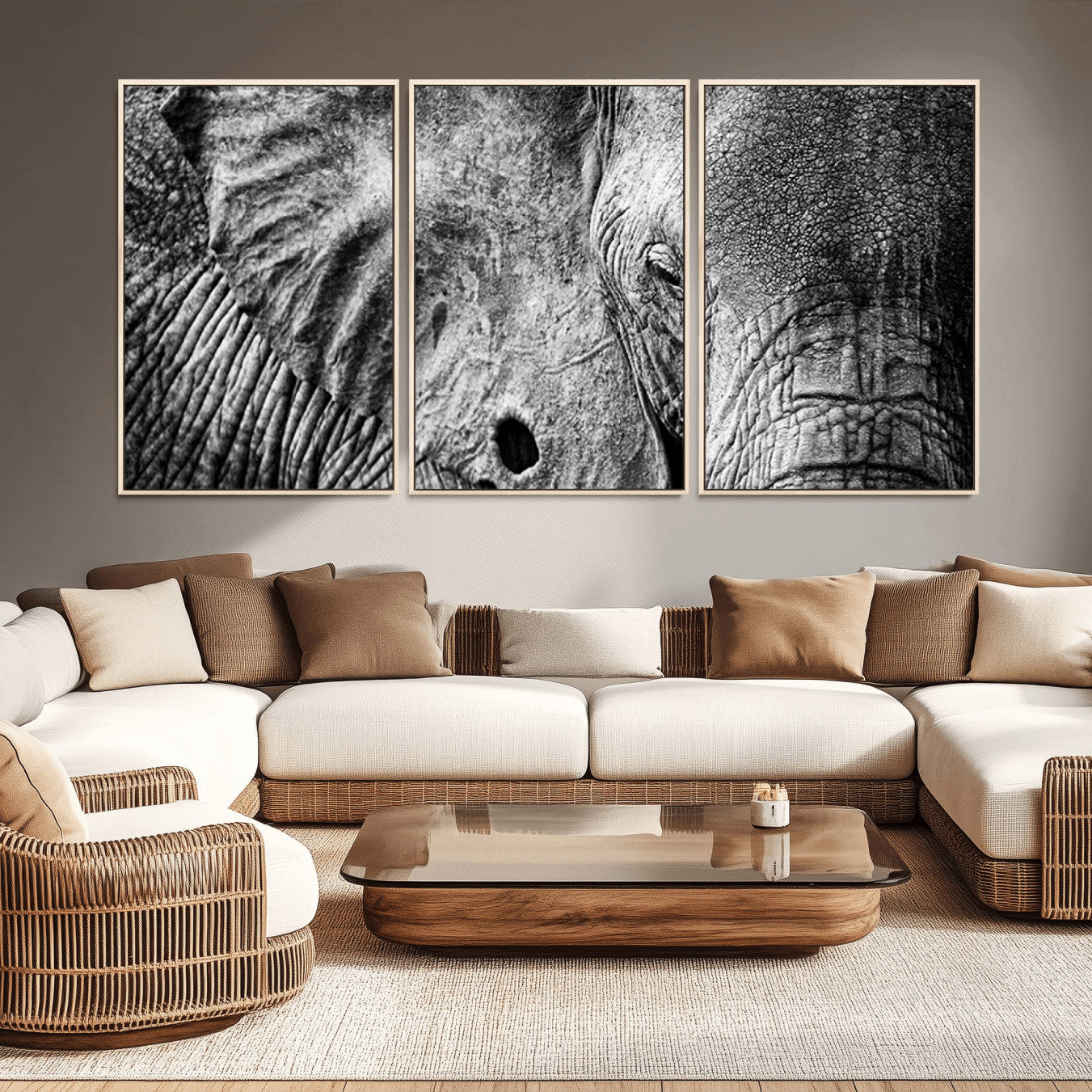 51030-MGV-FC-60X30-3P_Natural-Wild Old Elephant Wall Art Canvas Print