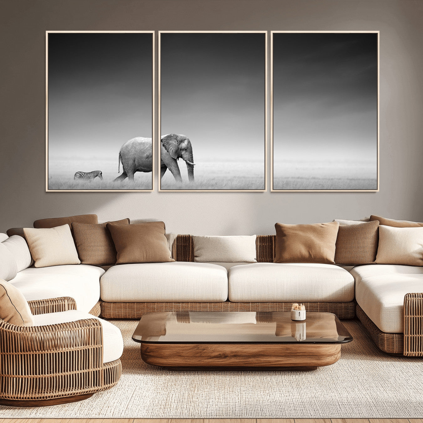 -Elephand and Zebra Wall Art Canvas Print, Modern Artwork