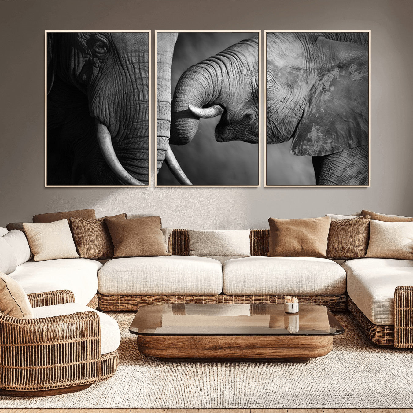 -Elephant Family Wall Art Canvas, Framed Elephant Family Canvas Print