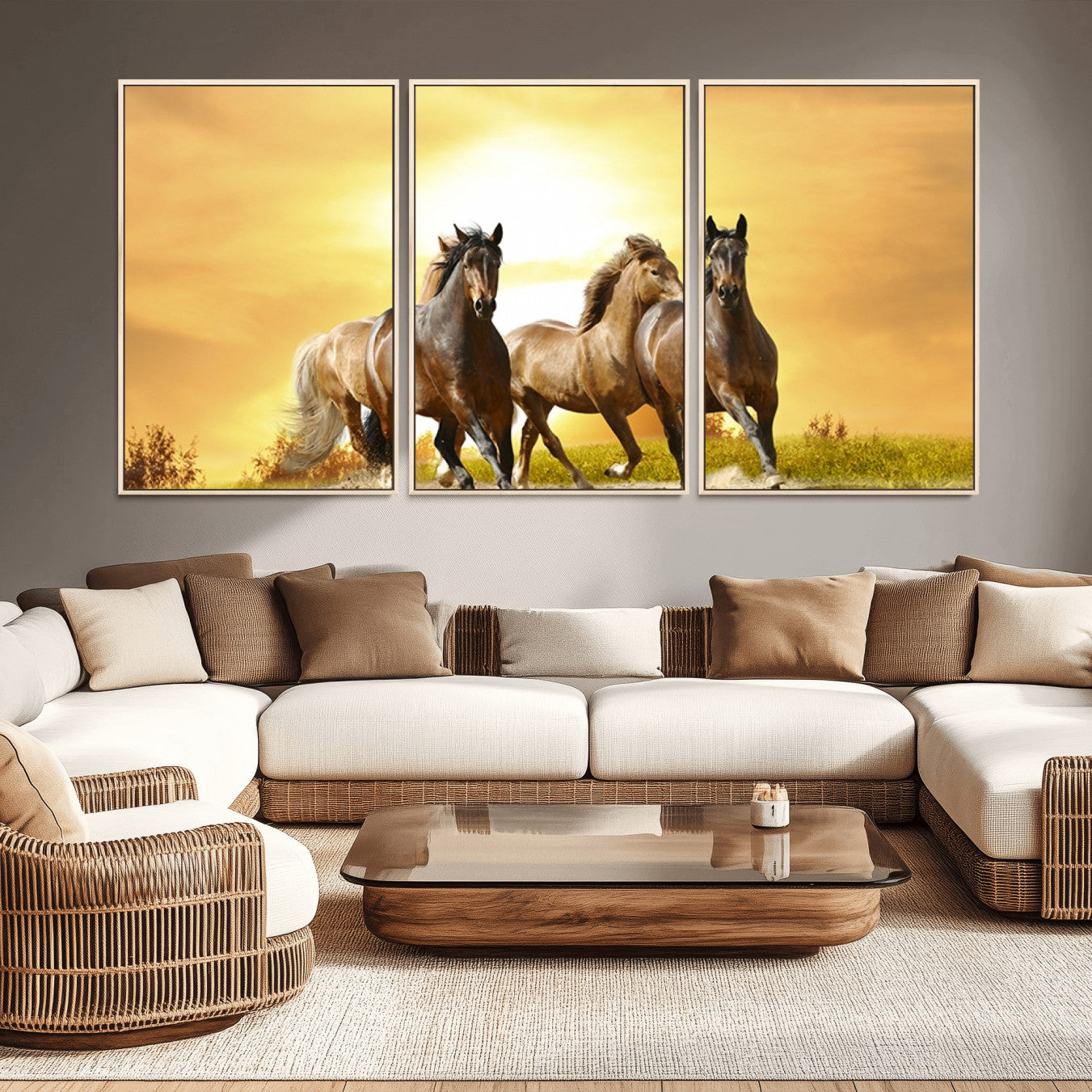 -Wild Horses Wall Art Canvas Print – Framed Galloping Herd Animal Artwork for Home, Office, Living Room, Guest Room
