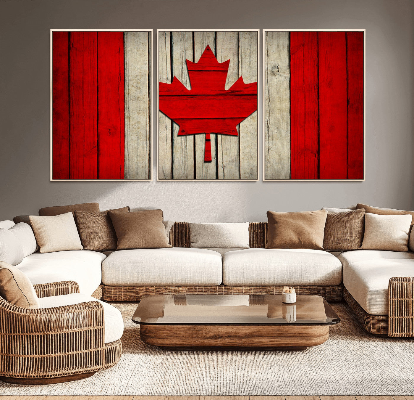 -Rustic Canada Flag Wall Art – Framed Canadian Flag Canvas Print, Vintage Wood Texture Home or Office Decor