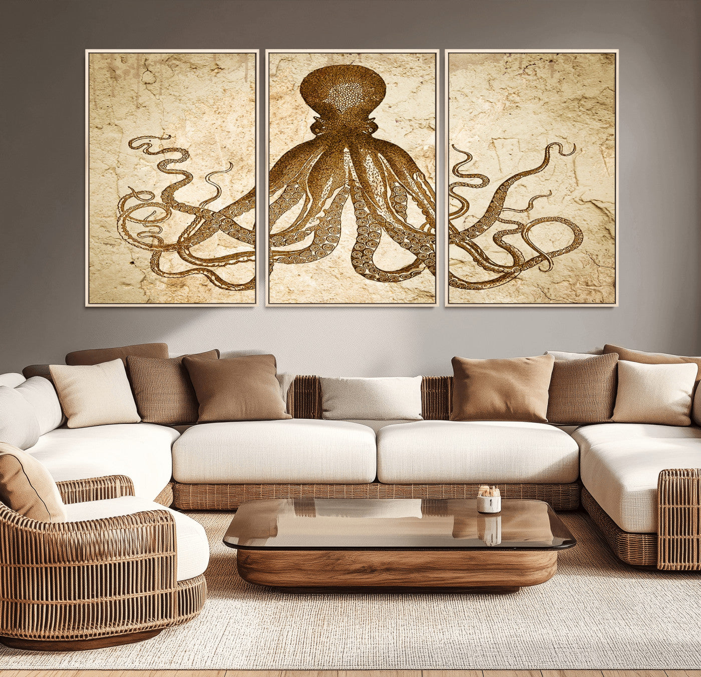 96154-MGV-CV-36X24-Sepia Octopus Wall Art Abstract Animal Canvas Print