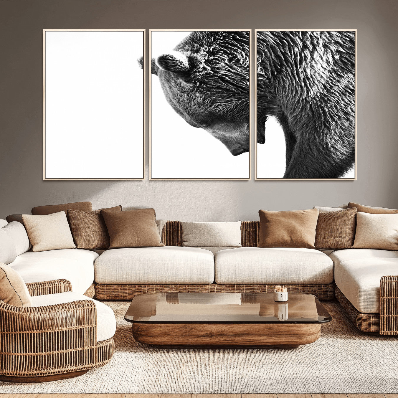 -Black and White Grizzly 399 Bear Canvas Print Wall Art | Large Wildlife Canvas Print for Living