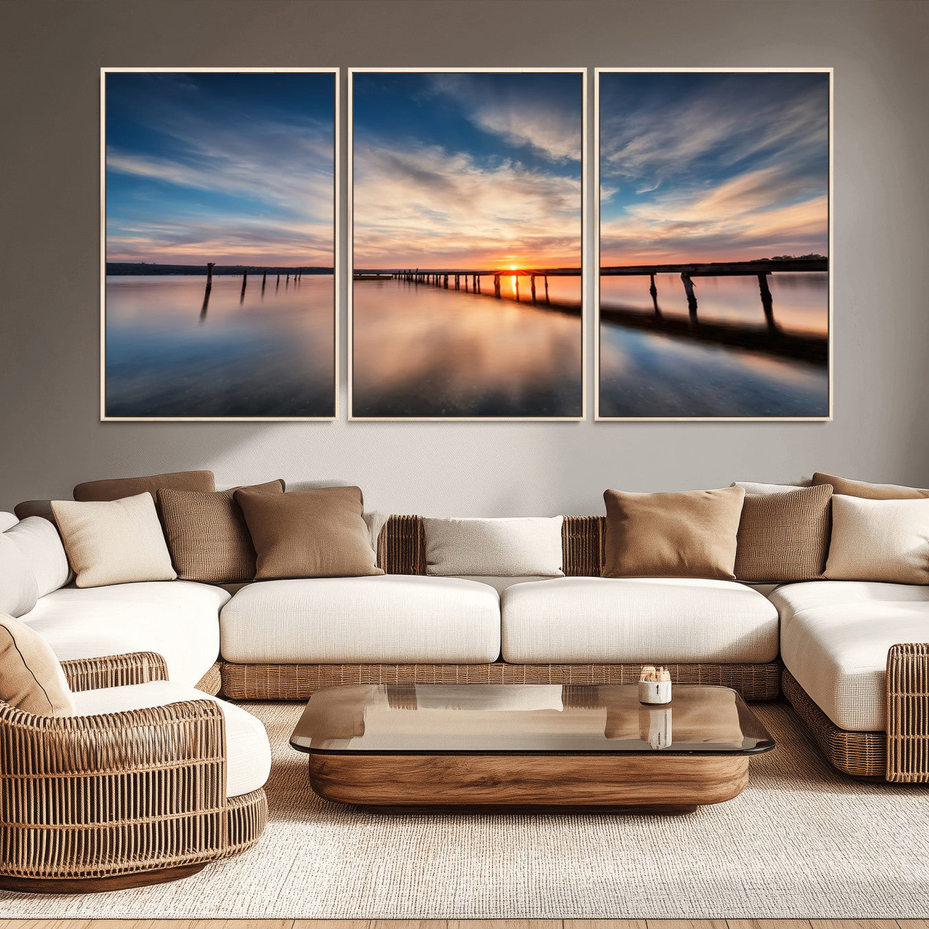 39967-MGV-CV-36X24-Wooden Pier on Seascape and Sunset Wall Art Canvas Print