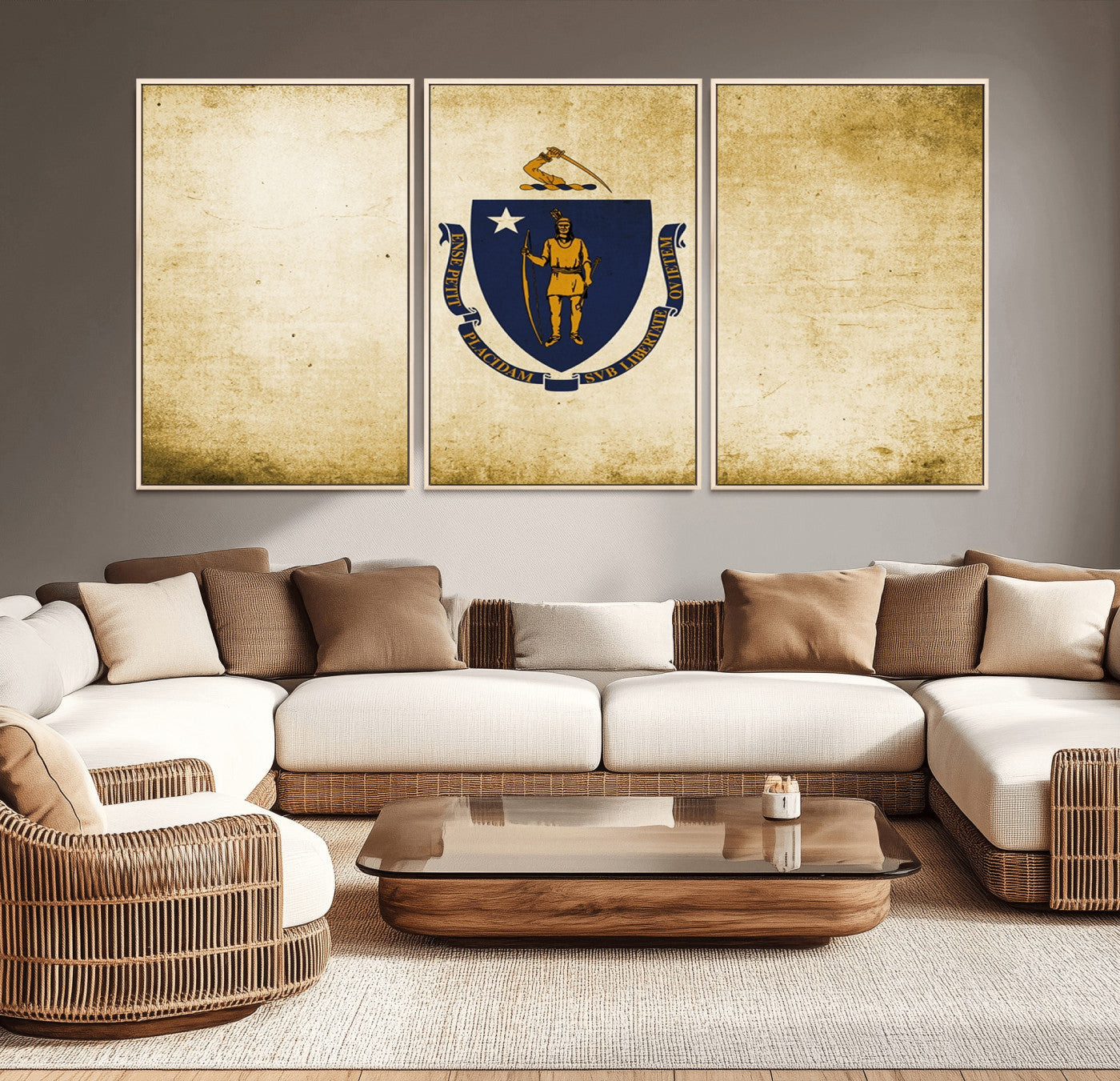 37316-MGV-CV-36X24-Massachusetts Flag Wall Art Canvas Print