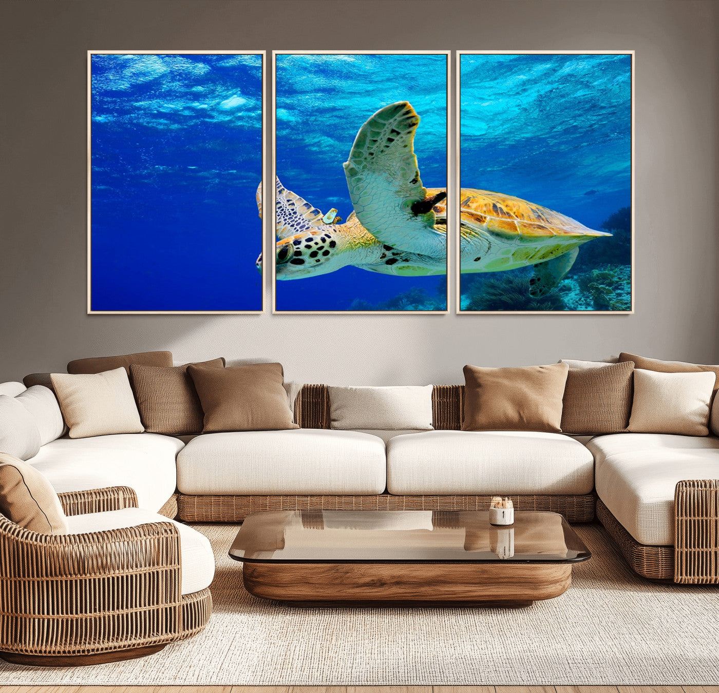 16292-MGV-FC-60X30-3P_Natural-Sea Turtle Wall Art Canvas Print, Sea life in the Ocean Wall Art Printing
