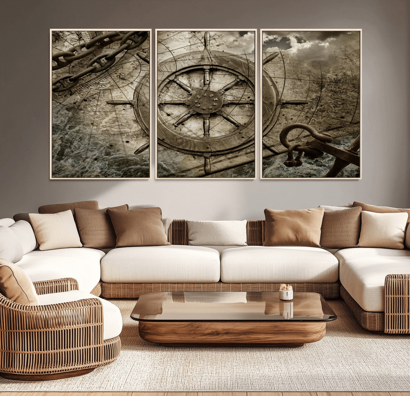 98180-MGV-CV-36X24-Wooden Ship Wheel Canvas Print, Multi Panel Canvas Wall Art Print