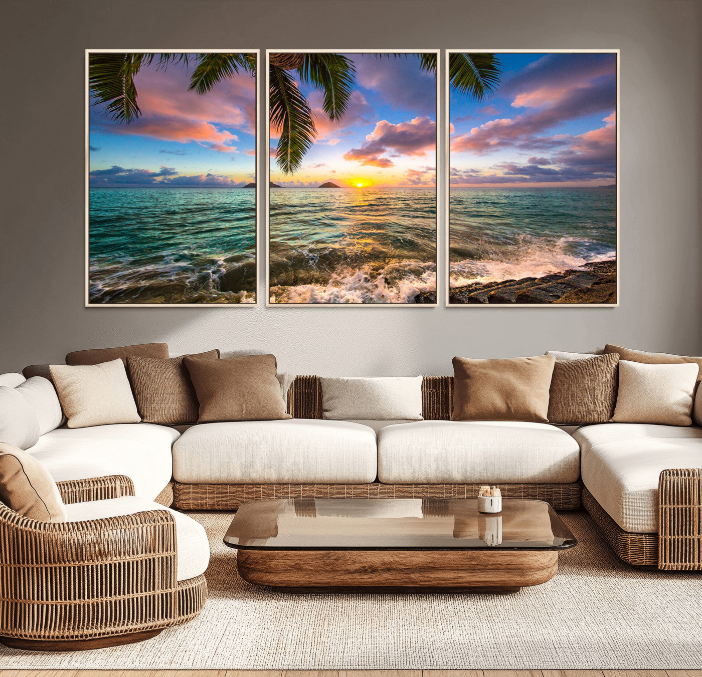 -Framed Tropical Sunset Art Canvas Print