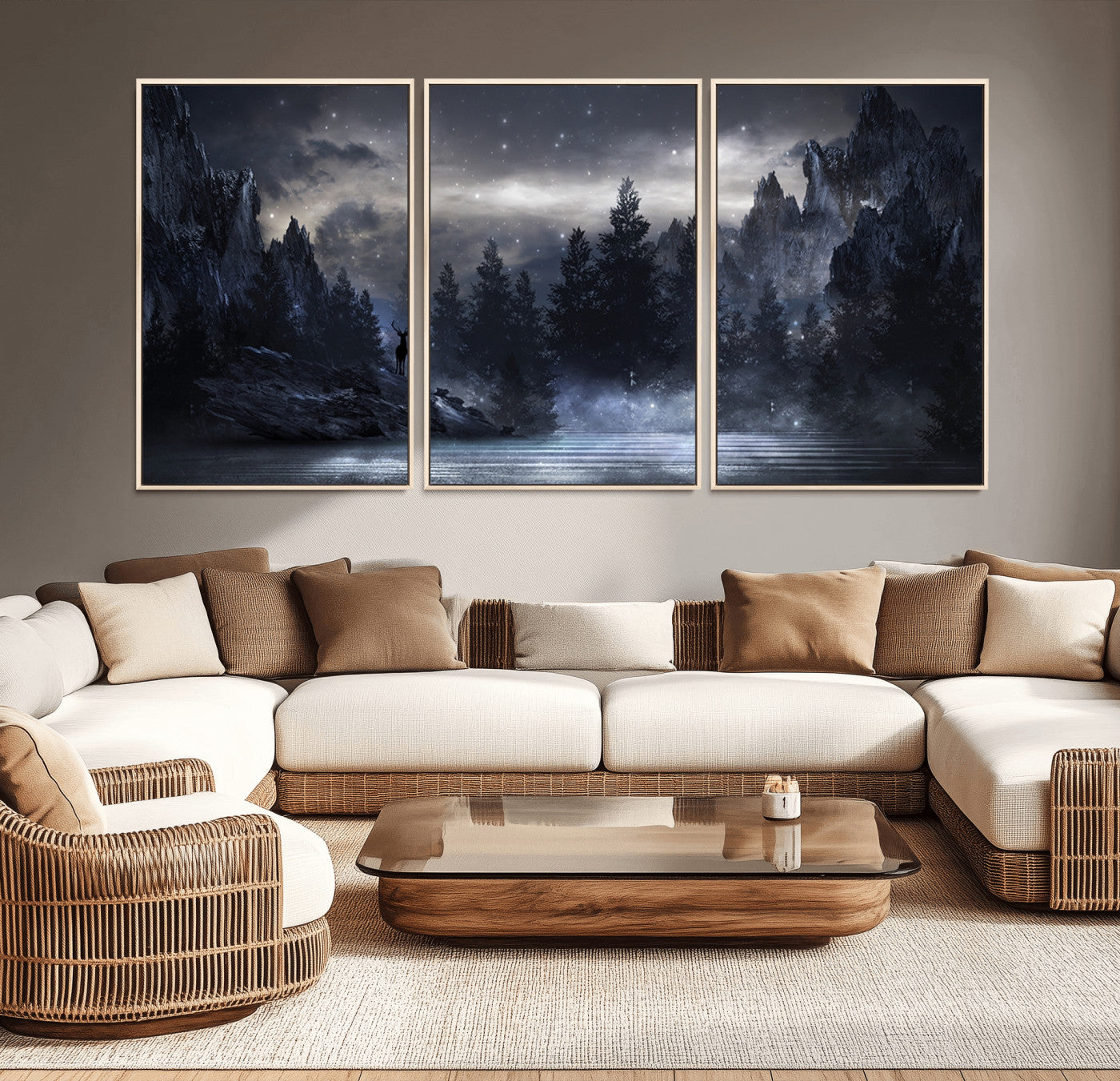 -Night Landscape and Trees Wall Art Canvas Print