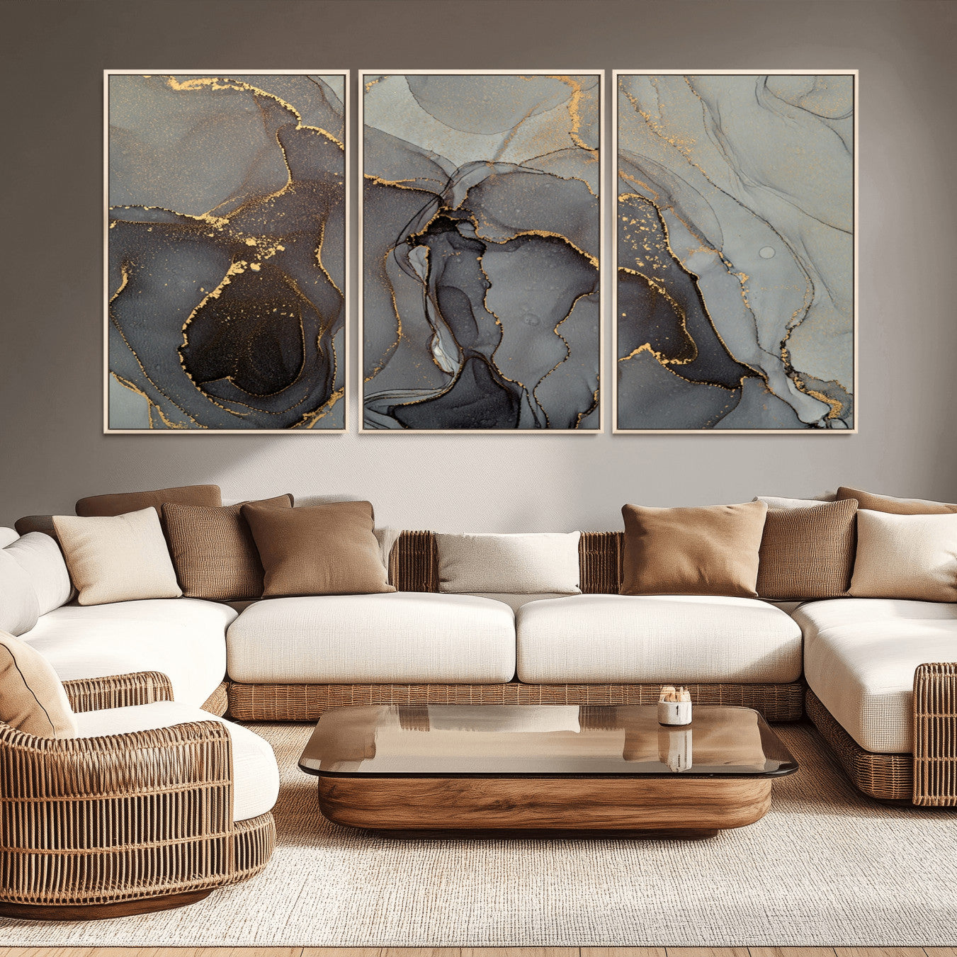 -Gray Marble Fluid Wall Art – Modern Abstract Canvas Print with Elegant Flowing Patterns, Minimalist Luxury Decor for Living Room, Office, or Bedroom