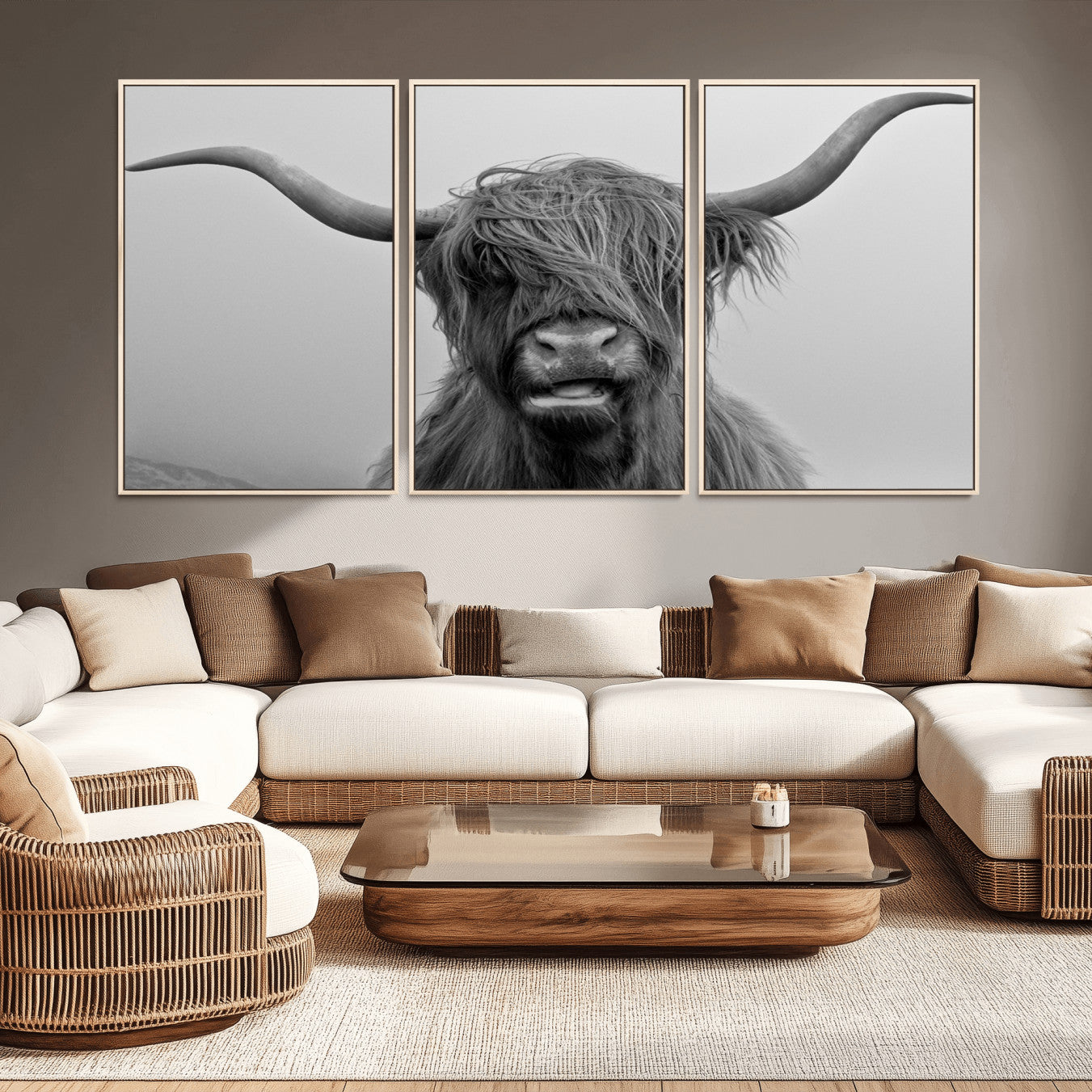 -Texas Cow Wall Art Canvas, Texas Longhorn Cattle Canvas Print