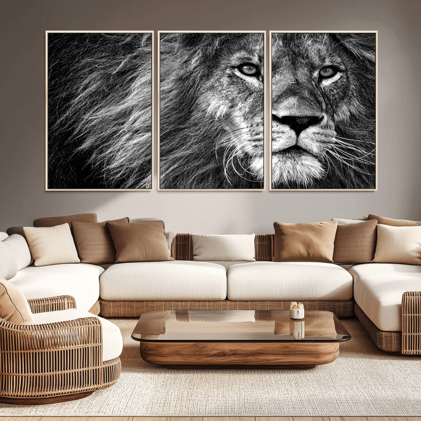 -Black and White Lion Canvas Wall Art Print – Wildlife Portrait Artwork for Home, Office, Living Room, Guest Room