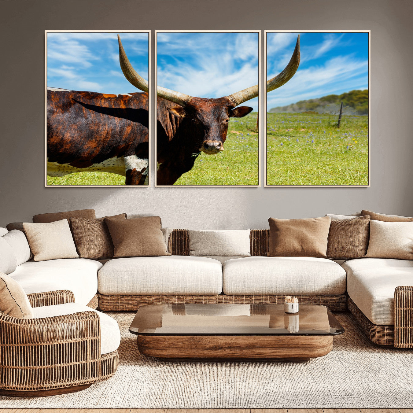 -Longhorn and Cow Wall Art, Country Cow Wall Decor Canvas Print