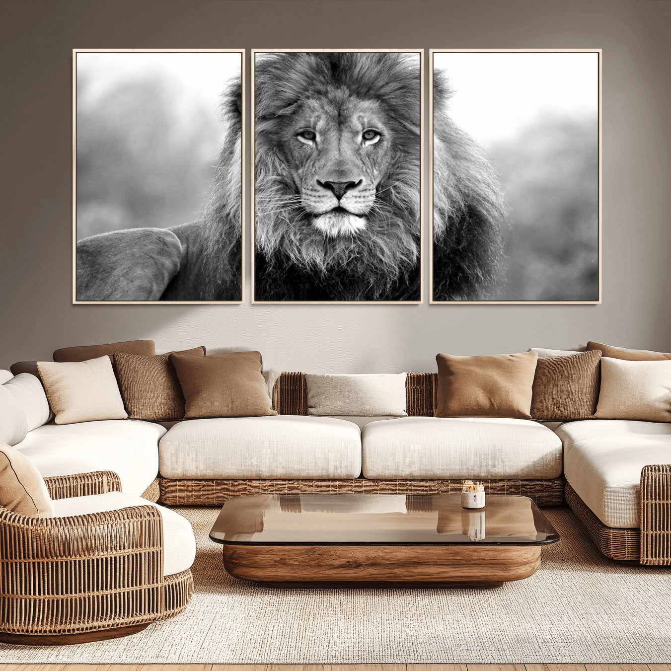 -Black and White Lion Canvas Wall Art – Animal Print Artwork for Home, Office, Living Room, Guest Room