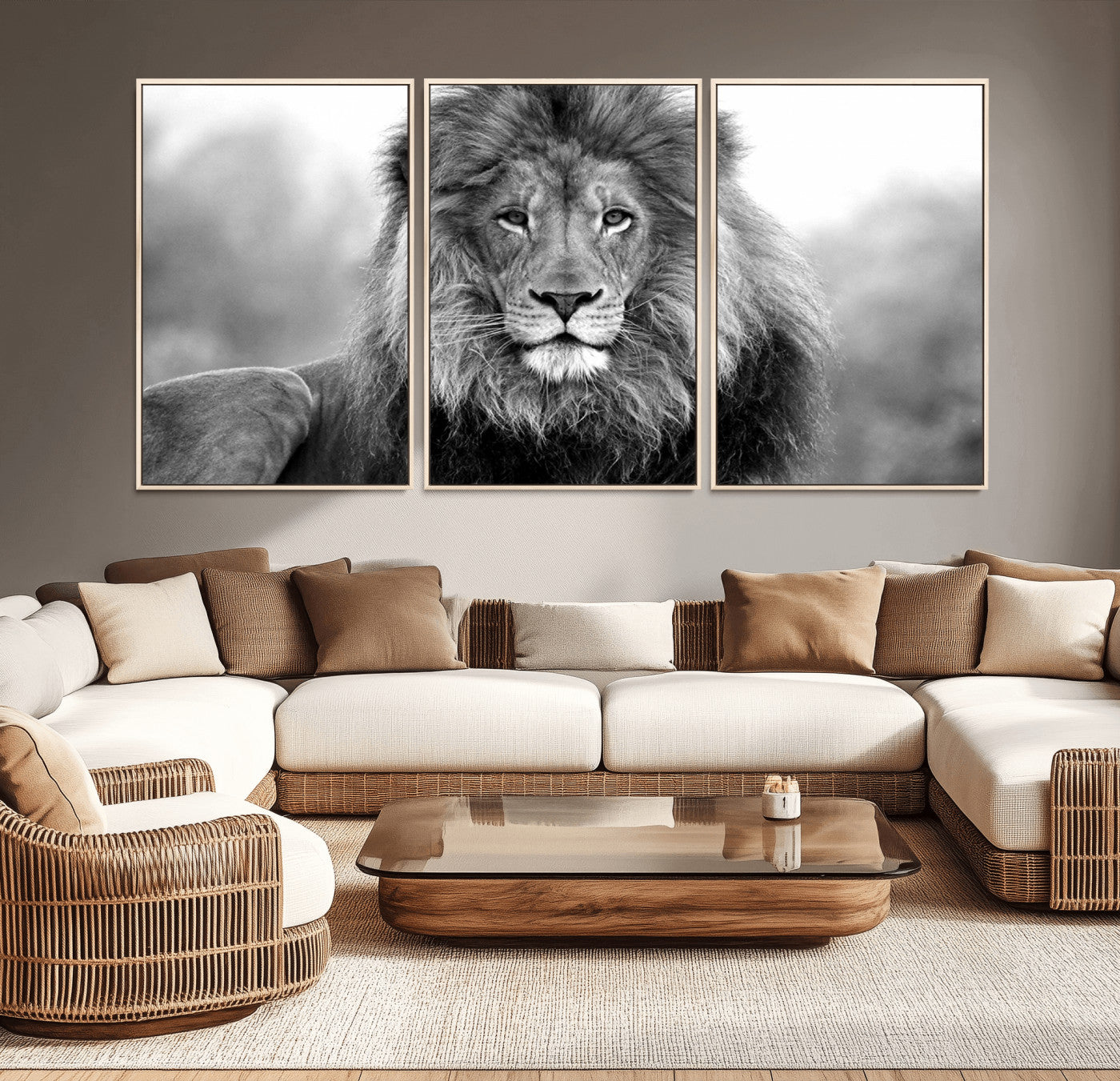 -Black and White Lion Canvas Wall Art – Animal Print Artwork for Home, Office, Living Room, Guest Room