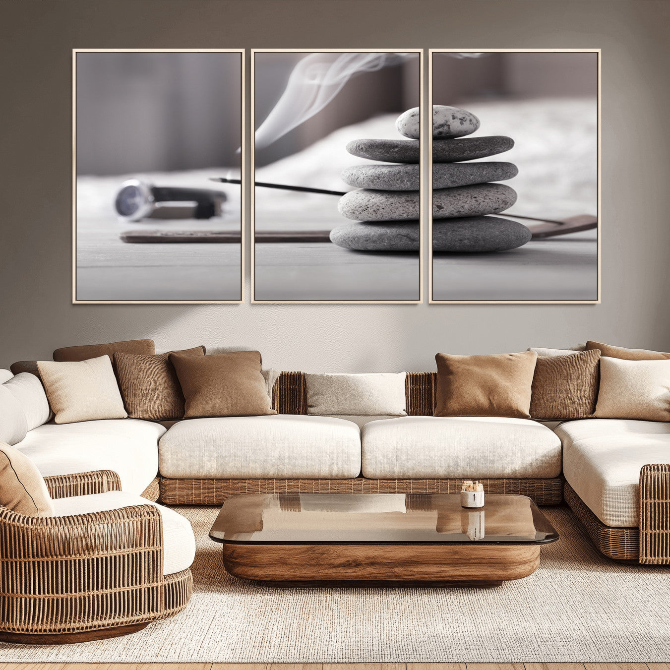 -Burning Incense and Zen Stones Buddhism Wall Art, Zen Stones Wall Art Canvas Print