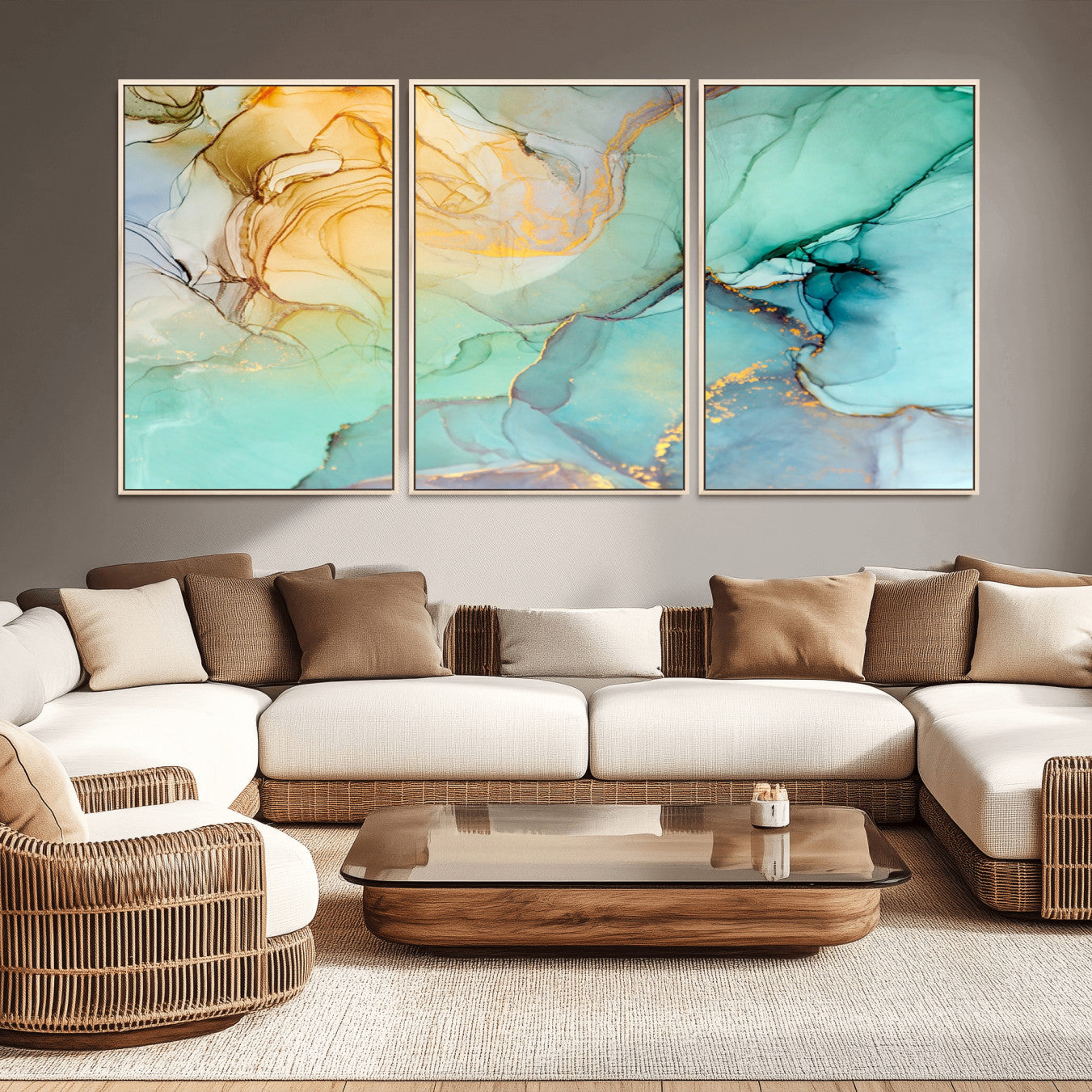 47242-MGV-CV-36X24-Green Marble Fluid Effect Wall Art Abstract Canvas Wall Art Print