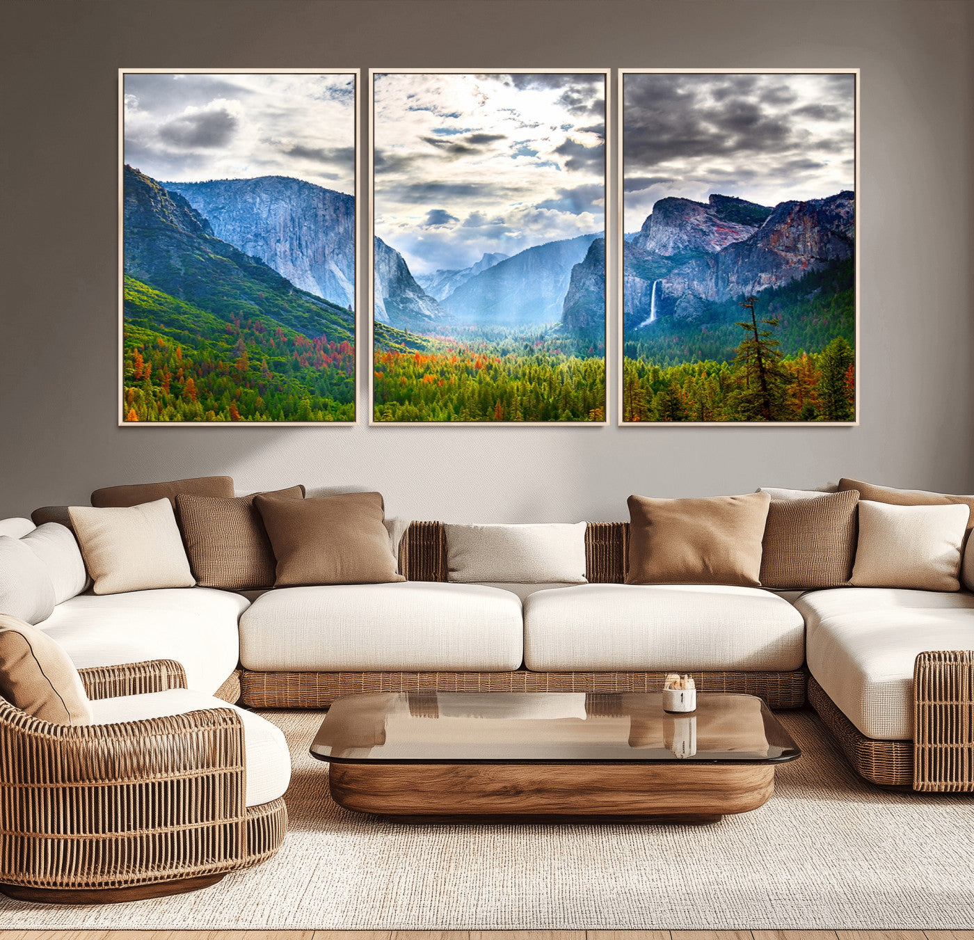 -Yosemite Park Half Dome 3 Panel Canvas Print | Large Giclée Landscape Wall Art for Living Room,