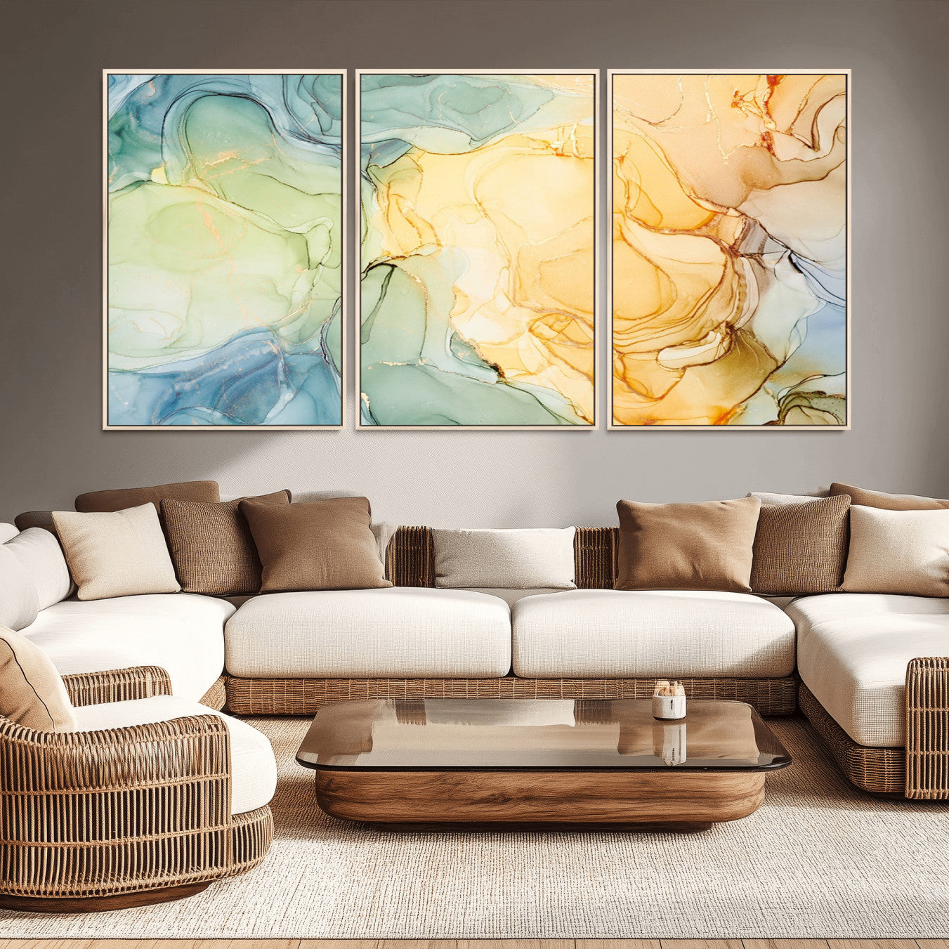 42195-MGV-CV-36X24-Green and Yellow Marble Fluid Effect Wall Art, Green and Yellow Marble Canvas Wall Art Print