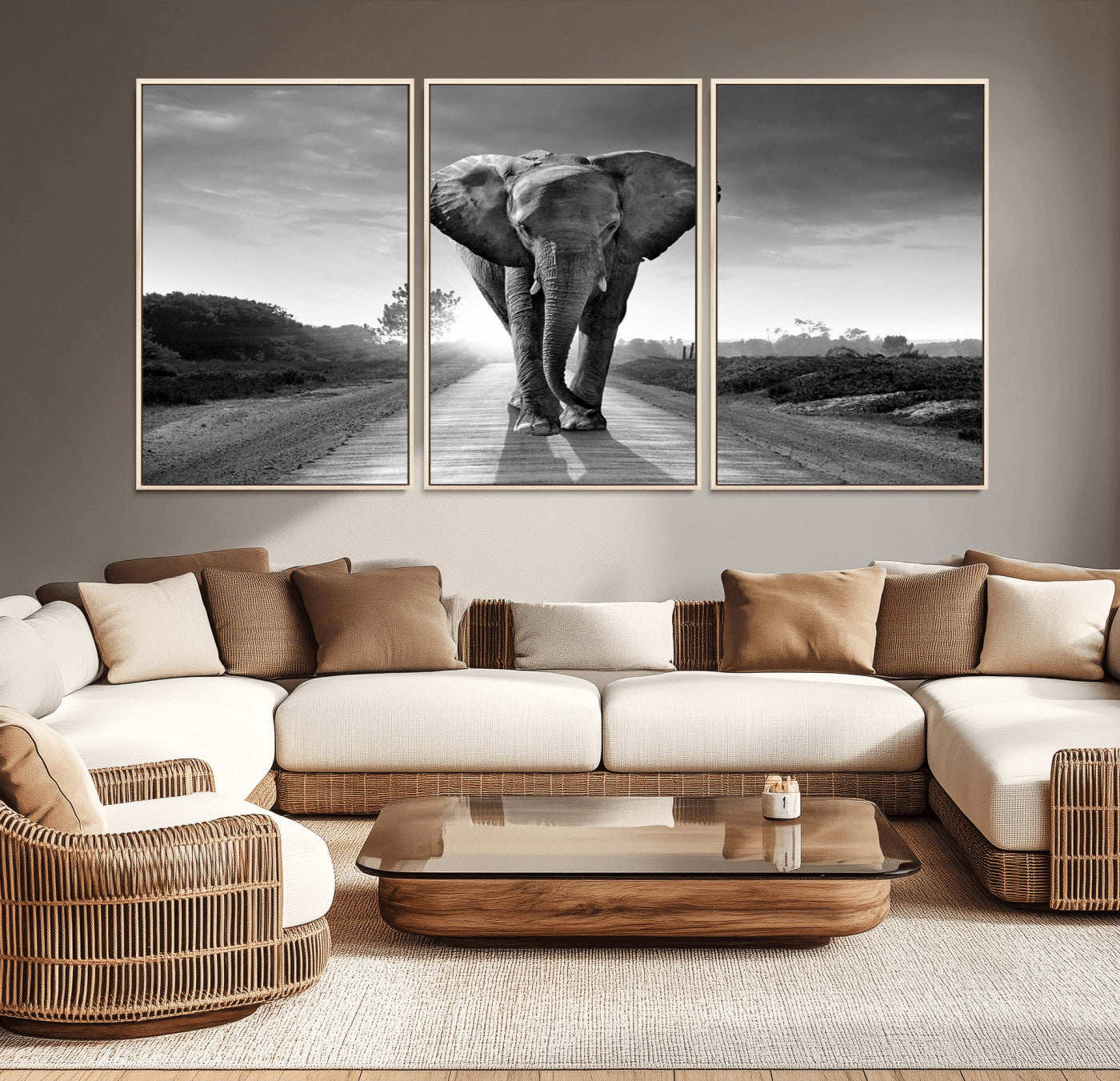 -Black and White Elephant Wall Art Canvas Print